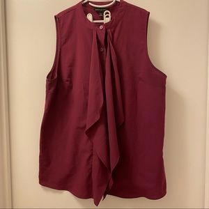 Maroon Banana Republic sleeveless blouse with ruffled front. Size medium petite